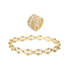 baizhong Adjustable Bracelet Ring Cubic Zirconia Crystal Bracelet and Ring Fidget Ring,Anxiety Ring for Women Adjustable Open Ring,Fidget Jewelry for Women Girls (A)