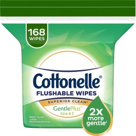 Cottonelle GentlePlus Flushable Wet Wipes with Aloe & Vitamin E, 168 Wipes per Pack