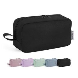 Narwey Cute Makeup Bag Small Toiletry Bag Travel Cosmetic Bag Organizer Make Up Bags with Organized Pockets for Women (Black, Large)
