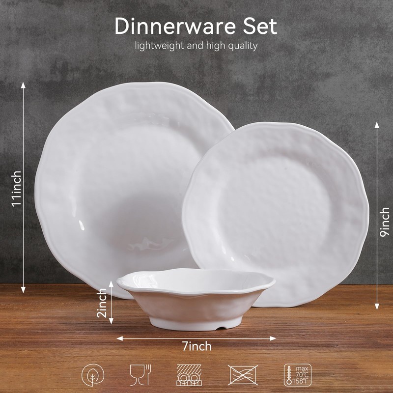 ZAROCRUS White Melamine Dinnerware Set, 18 Pcs Lightweight and Unbreakable