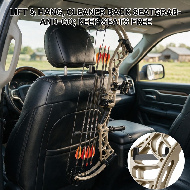 Car Headrest Archery Bow Holder - Green Metal Universal Vehicle