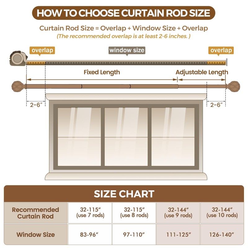 KAMANINA Curtain Rods for Windows 72 to 144 Inches (6-12ft)