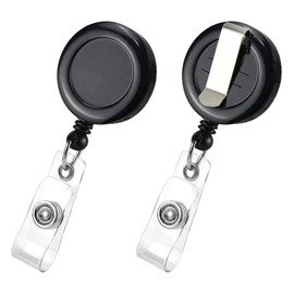 2 Pack Retractable Name Badge Holder Reel with Belt Clip Badge Reel Retractable for Teachers, Students, Office Workers (Black)