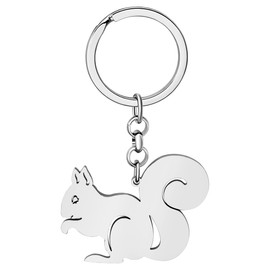 TIZURO Stainless Steel Cute Squirrel Keychain Funny Wild Animals Car Keys Keyring Jewelry For Women Purse Bags Charms Gifts (Silver)