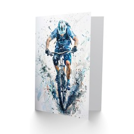 Artery8 Greeting Card Mountain Biker Action Shot Paint Splat Portrait For Him Man Birthday Card