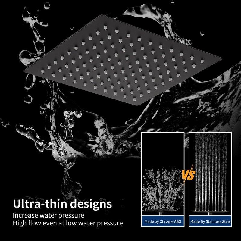 Rain Shower Head 10'' High Pressure Square Rainfall Shower Head