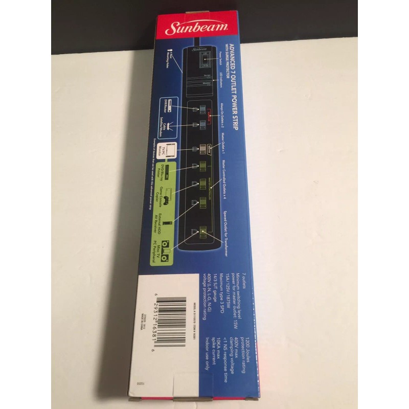 Sunbeam Power Strip 7 Outlet Surge Protector Master Controls 5