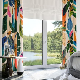 tubeamin Colorful Tropical Plant Curtains Abstract Palm Leaf Window Treatments 96 inch Long Decor Boho Jungle Toucan Birds Grommet Room Darkening Curtain for Kids Bedroom, Living Room, Art Gallery