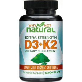 Why Not Natural Why Not Natural Organic Vitamin D3 K2 (MK-7) with Spirulina, 10000IU 60Caps