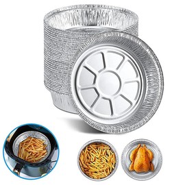50pcs 6/7/8/9inch Tin Foil Dishes Air Fryer Tin Foil Bowl Round Baking Pan Tin Foil Box Tin Foil Oven Household Disposable Aluminum Foil Tin Foil Tray for Baking Cooking (Silver,For 7-inch 4-6L fryer)
