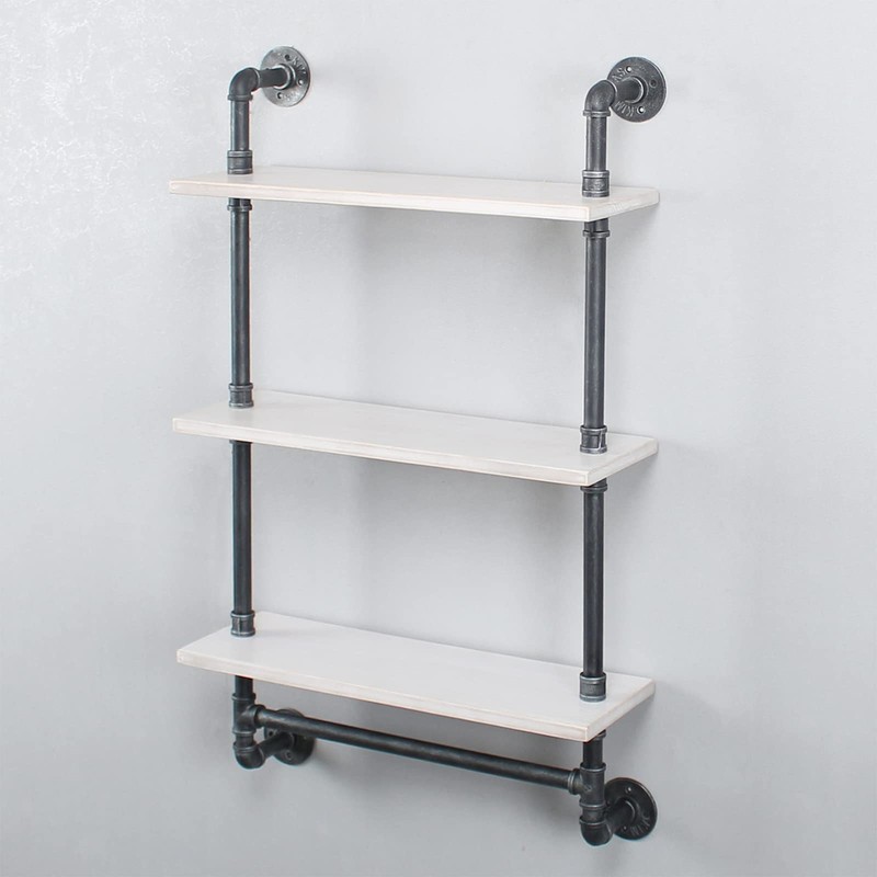 MBQQ Industrial Shelving,Bathroom Shelves with Towel bar,24in Rustic Metal Pipe