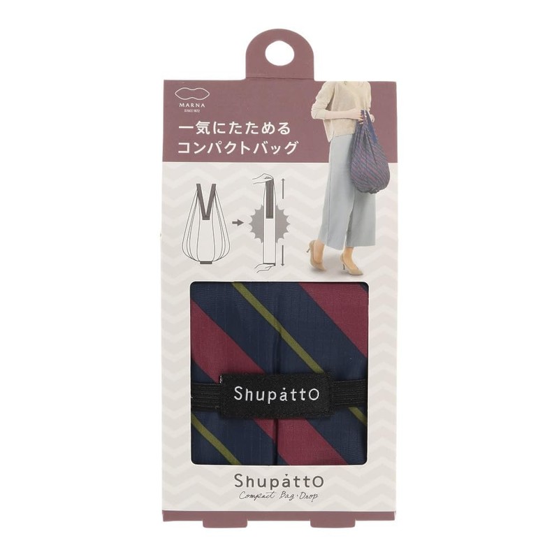 マーナ(MARNA) Shupatto (シュパット) コンパクトバッグ Drop (ドロップ) 斜ストライプ 縦型 しずく 一気ににたためるエコバッグ
