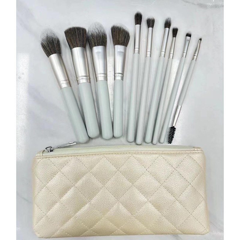 Makeup brush set, New 10pcs wooden handle gray makeup brush