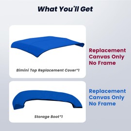 KAKIT 3 4 Bow Bimini Top Replacement Cover, 900D Marine Grade Fabric Canvas with Storage Boot Easy Install Zipper Closure, Sun Shade Boat Canopy Replacement Canvas Only No Frame