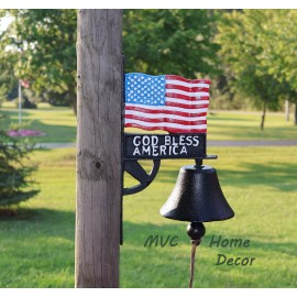 Unbranded Cast Iron God Bless America Dinner Bell 13.5 " Tall Post or Wall Mounted