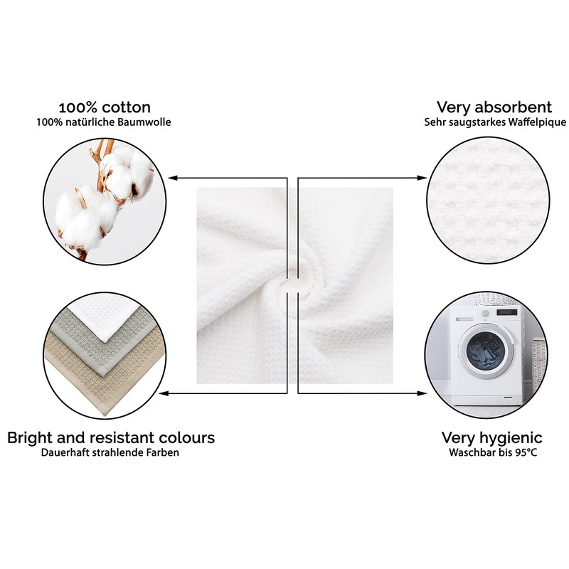 ZOLLNER Set of 10 Guest Towels Waffle Pique, 100% Cotton,