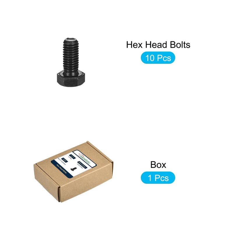 METALLIXITY Hex Bolts (M10-1.5x20mm) 10Pcs, 12.9 Grade Carbon Steel Fully