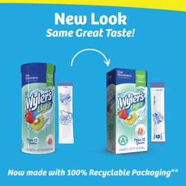 Wyler's Light Pitcher Packs, Water Drink Mix, Kiwi Strawberry, 6 Boxes (36 Pitcher Packets)