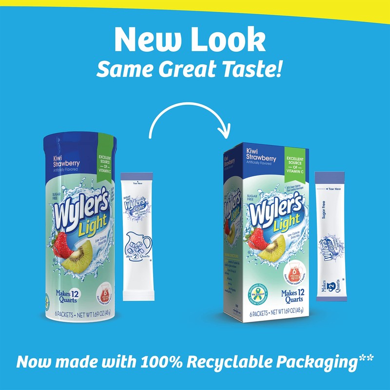 Wyler's Light Pitcher Packs, Water Drink Mix, Kiwi Strawberry, 6