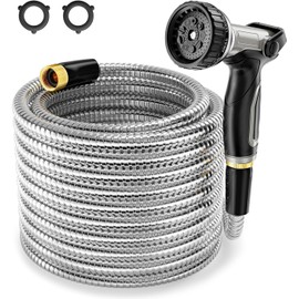 SPECILITE 1/2" 304 Stainless Steel Garden Hose, 150FT Water Pipe with Heavy Duty Metal Nozzle for Yard, Outdoor, Lawn - Flexible, Never Kink & Tangle, Puncture Resistant