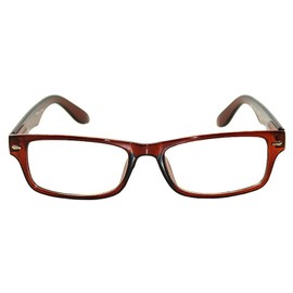 Brown Frame Narrow Rectangular Clear Lens Eyeglasses Retro Style