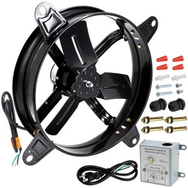 Hiorucet 14 Inch Wall Mounted Attic Gable Vent Fan with Adjustable Temperature Thermostat Control, 60HZ, 115V, 1510R/min, 60W, Gable Mount Vent Attic Fan with Pure Copper Motor, High Speed Low Noise