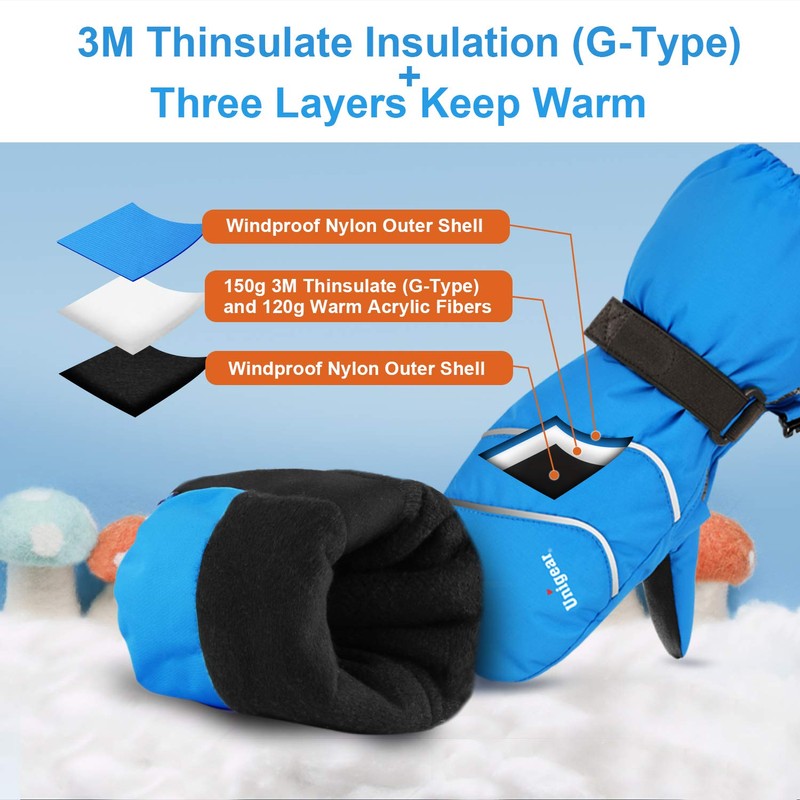 Unigear Kids Mittens Waterproof Winter Snow Ski Mittens with String