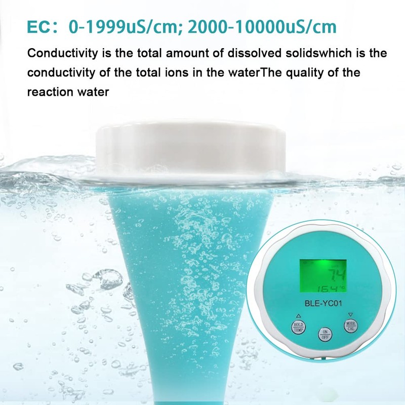 Qivine Pool Thermometer Wirelesss, 6 in 1 PH/ORP/EC/TDS/Temperature/Chlorine Meter WiFi