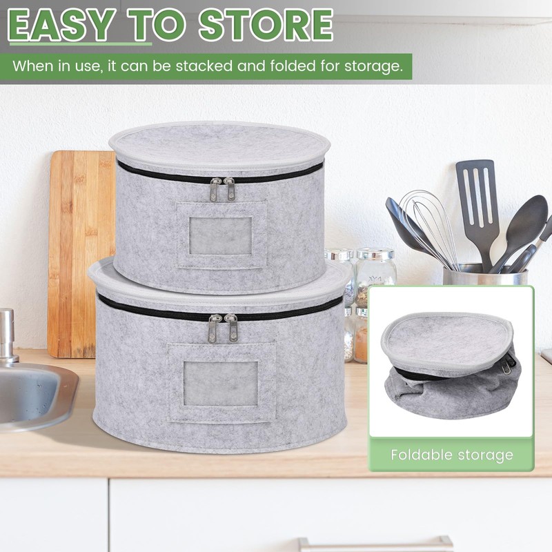 4Pcs China Storage Container with Lid 7/8.5/10/12inch Felt Plate Dish