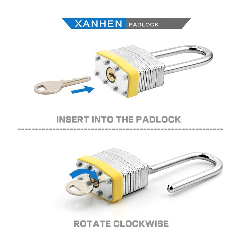 XanHen Keyed Alike Laminated Steel Padlocks with Long Shackle for
