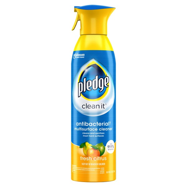Pledge Antibacterial Multisurface Cleaner Spray, Fresh Citrus - Household Antibacterial Spray, 9.7 oz, Packaging May Vary