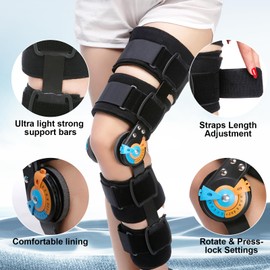 Cryxinty Hinged Knee Brace ROM Post Op Knee Immobilizer Adjustable Knee Immobilizer Support with Side Leg Stabilizersfor Meniscus Tear, Arthritis, ACL, PCL, Osteoarthritis, Orthopedic Rehab