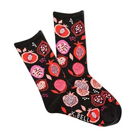 K. Bell Socks Women's Food & Drink Novelty Casual Crew Socks, Exotic Fruit (Black), Shoe Size: 4-10