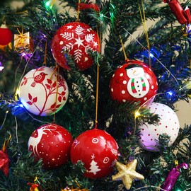 Handcrafted Paper Mache Decorative Balls Set of 6 Ornaments for Xmas Tree, Eco-Friendly, Made in India, DIY Christmas Ornaments - Red and White Holiday Balls for Home, Party, Wedding Decoration