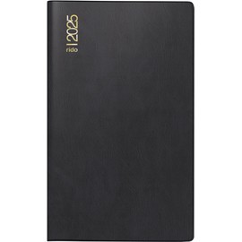 rido/idé Pocket Diary Model Plain Planner (2025), 2 Pages = 1 Month, A6, 32 Pages, Plastic Cover, Black
