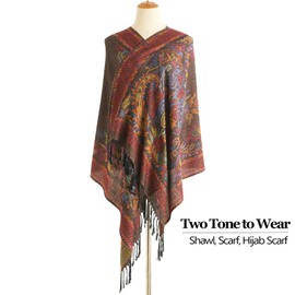 Black Gold Pashmina Scarf-Reversible Paisley Jacquard Pashmina Rave Shawls and Wraps for Men Women(Sy2-Black Gold)