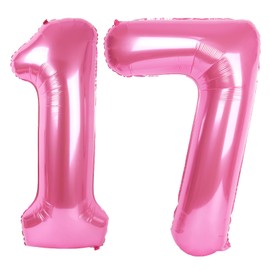 40 Inch Pink Number 17 Digital Balloon,Jumbo Mylar Foil Helium Balloon for 17 Balloons for Birthday Party,Wedding Anniversary Party Decorations