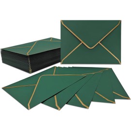 WEZCHUGHAOL 50 Pcs Invitation Envelopes, V-Flap Envelopes Mailing Card Envelopes, Quick Seal Envelopes with Gold Border for Birthday, Weddings, Graduations, Greeting Cards (Green, 4 x 6 inch)