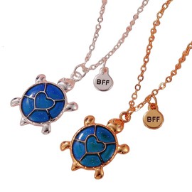 Cute Butterfly Cat Turtle Color Changing Mood Necklace Set for Women Emotion Feeling Temperature Sensing Animals Pendant Necklace with Card Couple Friendship Jewelry Gifts-Turtle