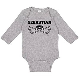 TATY Kids Hockey Sebastian Long Sleeve Baby Infant One Piece Bodysuit 12 Months Heather Grey