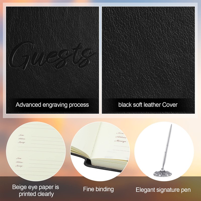 Leather Guest Book and Pen Stand Set, 10.5" x 8"
