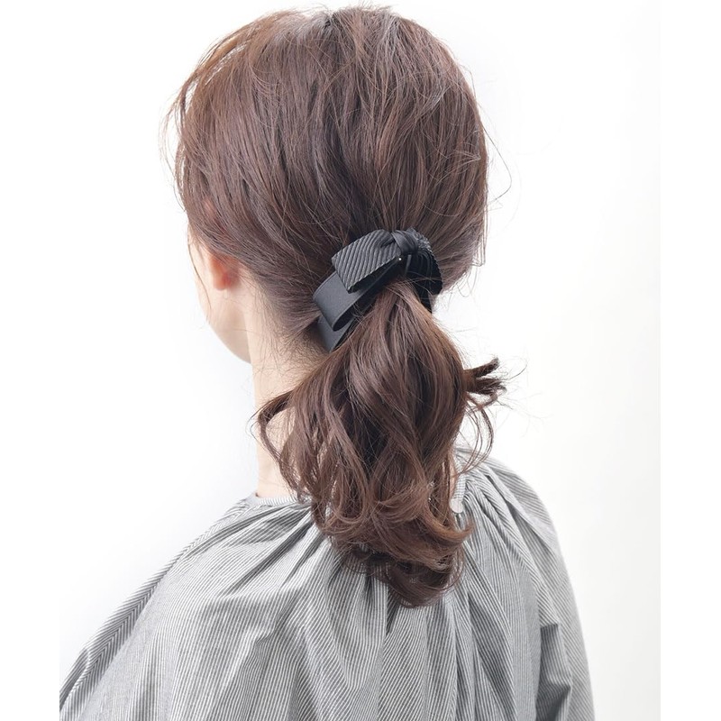 VINGTAINE H-935-BK Ribbon, Banana Clip, Satin, Thin, Medium, Hair Clip,