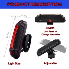 YUERWOVER Bike Tail Light Ultra Bright Bicycle Rear Light 2 Pack USB Rechargeable LED Safety Lamp Cycling Night Riding Essential Warning Flasher Waterproof 5 Modes Road Reflector(Red+Blue)