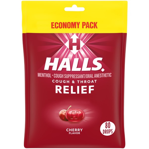 HALLS Relief Cherry Cough Drops, 80 Drops