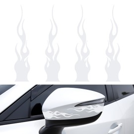 Wogomz 4PCS Car Flame Sticker, Reflective Vinyl Flame Stripe Car Decals, 5.9" Waterproof Flames Safety Stickers for Side Mirror Bumper Motorcycle Helmet Bike Skateboard DIY Decoration (White)