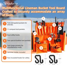 SERABETTO Lineman Tool Board and Apron, Bucket Truck Tools Organizer with Two 2" Hooks