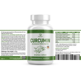 Curcumin Kapseln | für deine körperliche Balance | bewährte Zutatenkombination | Inhalt 90 Kapseln