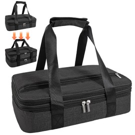 QEES Insulated Casserole Carriers for Hot or Cold Food,Double Decker Casserole Dish Bag Carrying Case,Expandable Food Carrier Warmer Container Bag For Travel Picnic Cookouts.Fits 9"x13" Baking Dish