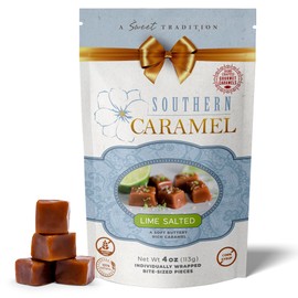 Southern Caramel Lime Salted Caramels, Soft Buttery Gourmet Caramel Candy Finished with House-Made Lime Salt, Handcrafted, Small Batch, Gluten Free, No Corn Syrup, Wrapped Pieces, Gift Ready, 4 oz (Pack of 1)