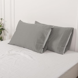 Simple&Opulence French Linen Pillowcases Basic Style 55% Linen 45% Cotton Natural Flax Cotton Blend Solid Color Bed Pillow Covers Set of 2, Standard Queen Size Soft Breathable Sham(20"x 30", Grey)